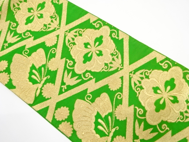 JAPANESE KIMONO / ANTIQUE FUKURO OBI / SILK / WOVEN FLOWER & BUTTERFLY